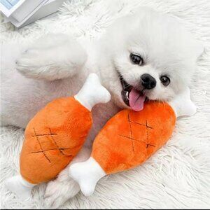 2 Pet Chew Toy Bone Chicken Leg Shaped Toy, Plush Dog Squeaky Toy